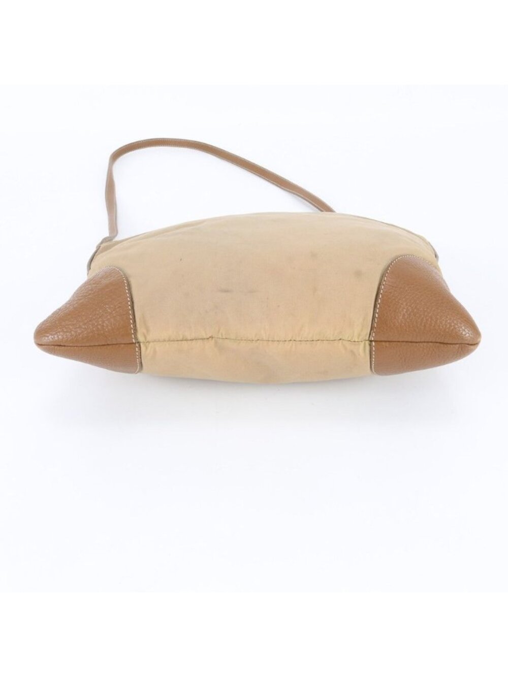 Prada Tessuto Nylon Triangle Logo Leather Shoulder Bag Crossbody Beige - Picture 6 of 11